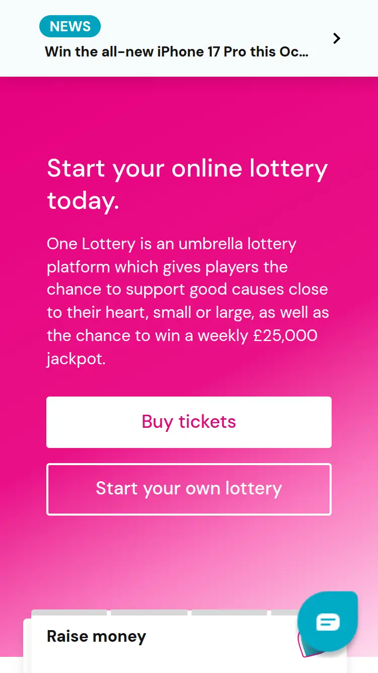 One Lottery - homepage (mobile)