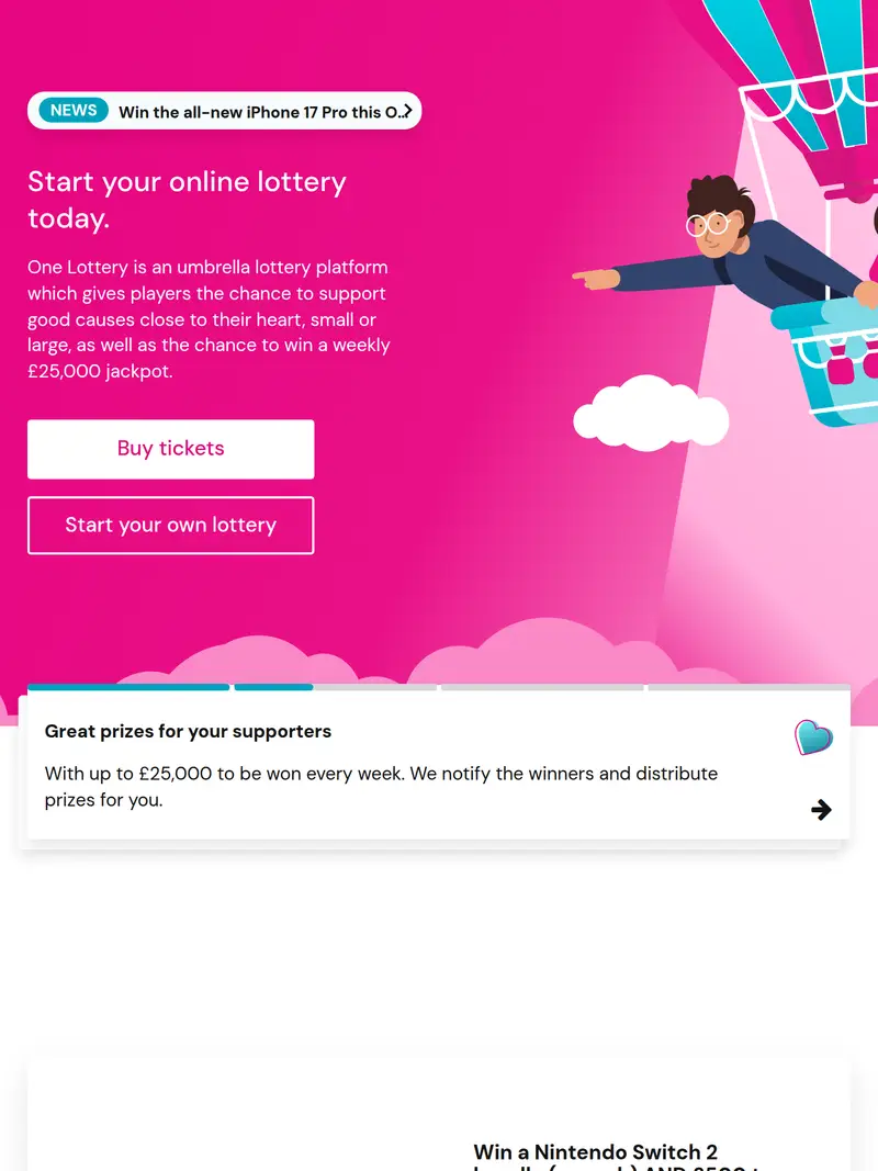 One Lottery - homepage (tablet)