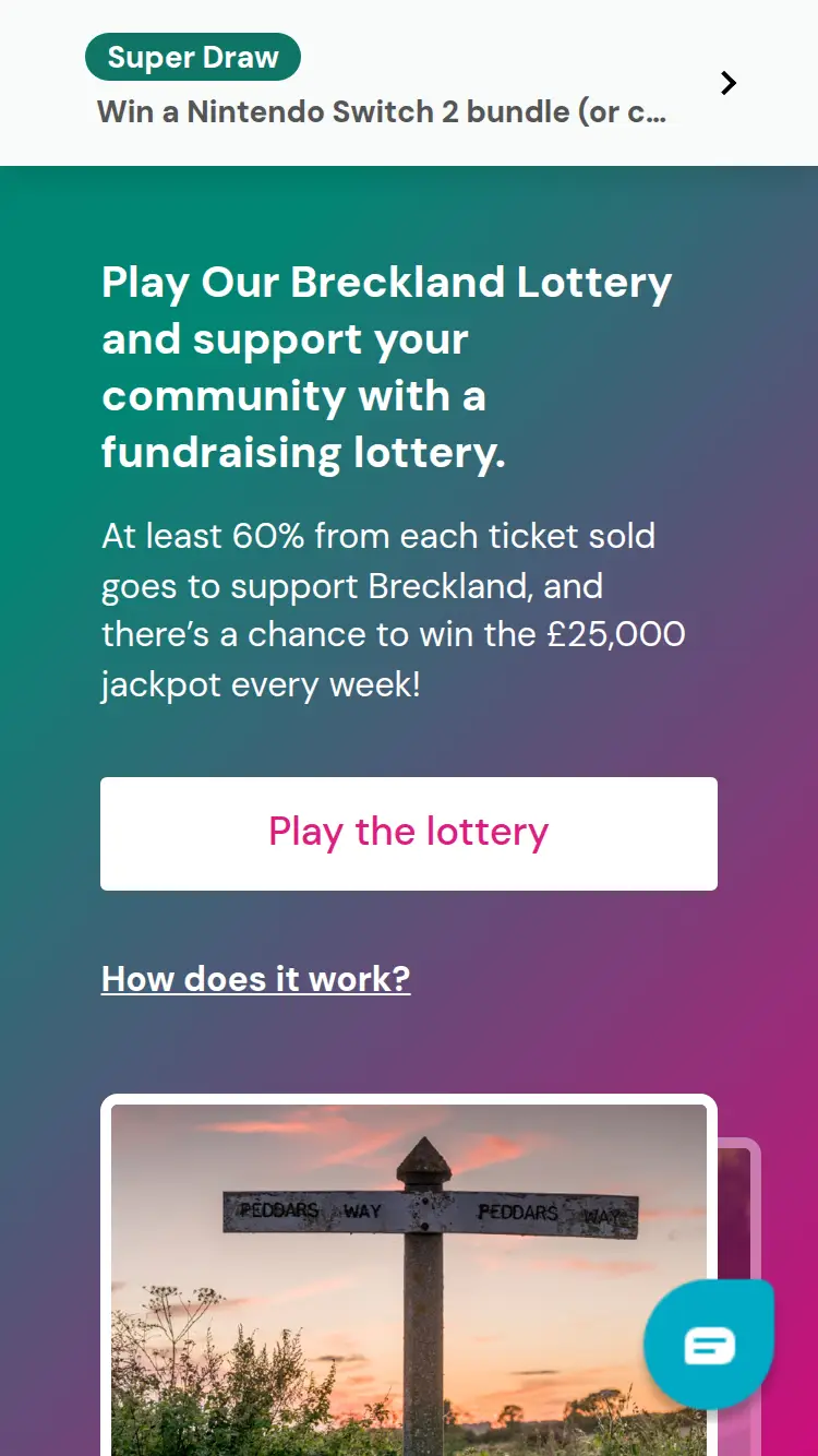 Ourbreckland Lottery - homepage (mobile)