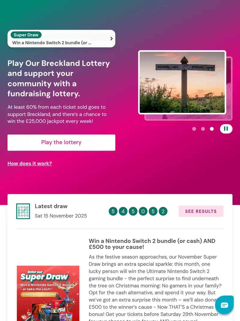 Ourbreckland Lottery - homepage (tablet)