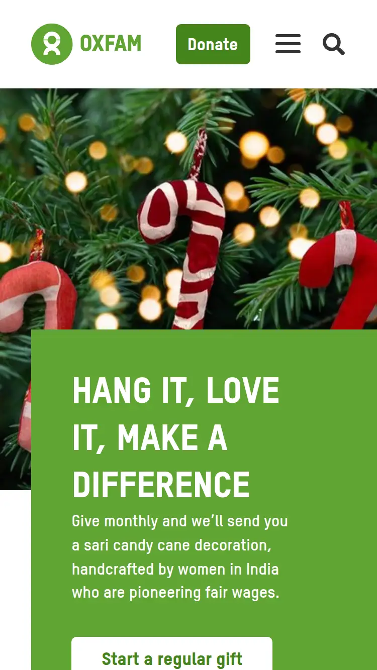 Oxfam - homepage (mobile)
