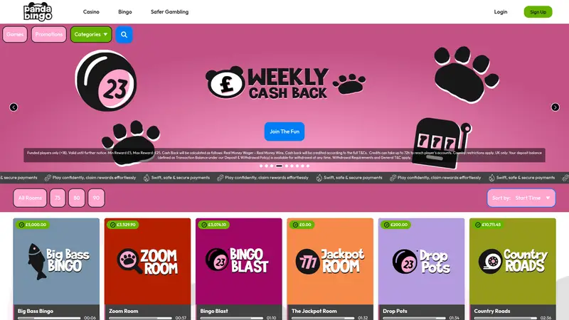 Panda Bingo - homepage (desktop)