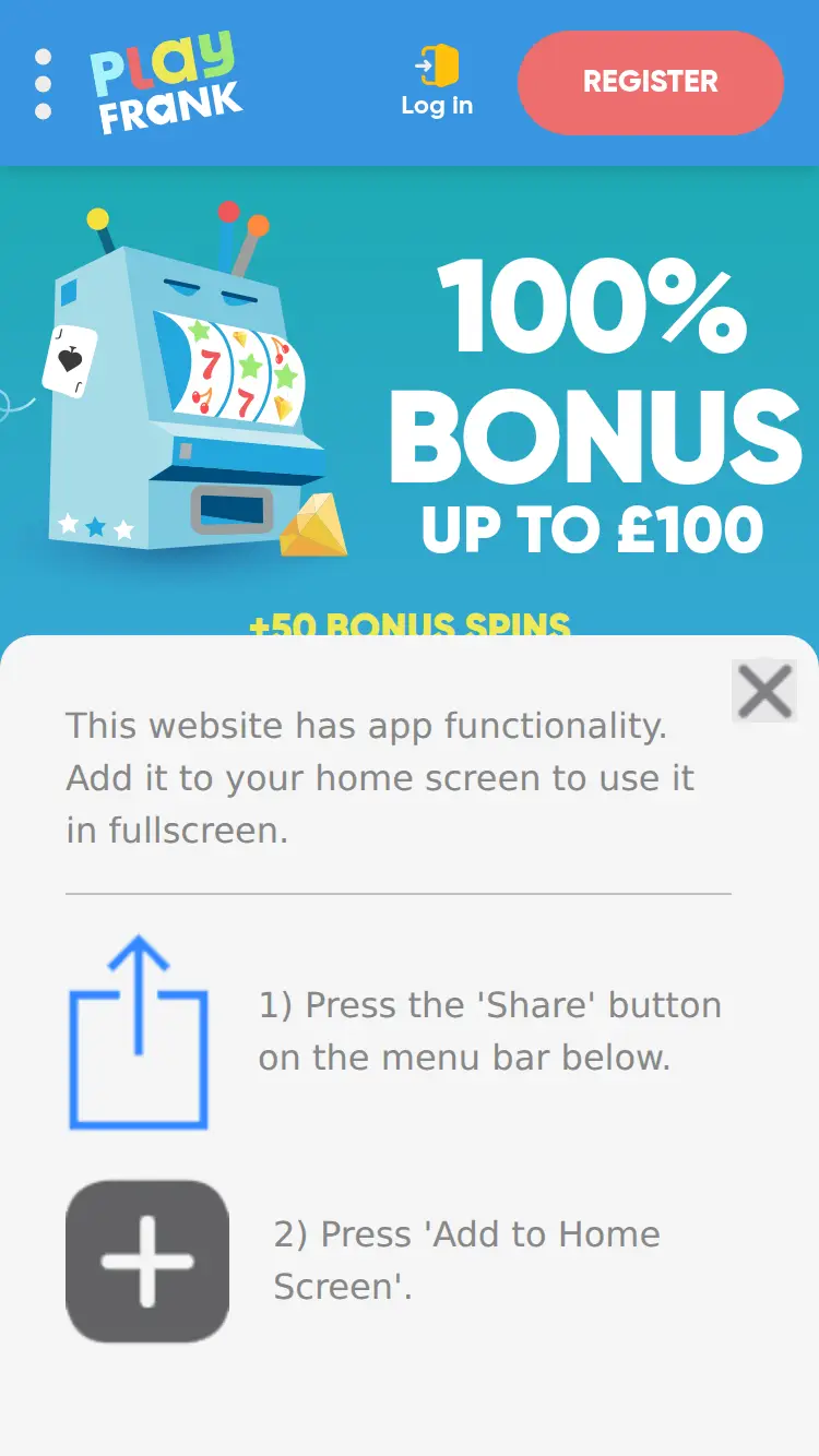 Playfrank - homepage (mobile)