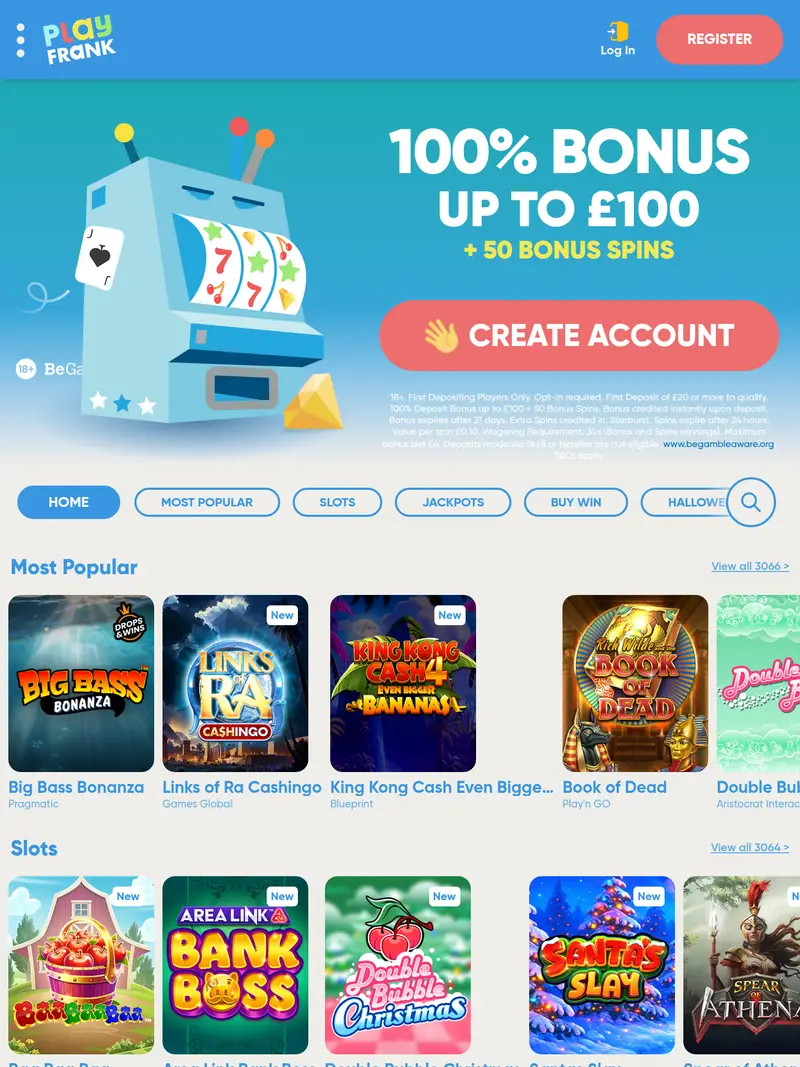 Playfrank - homepage (tablet)