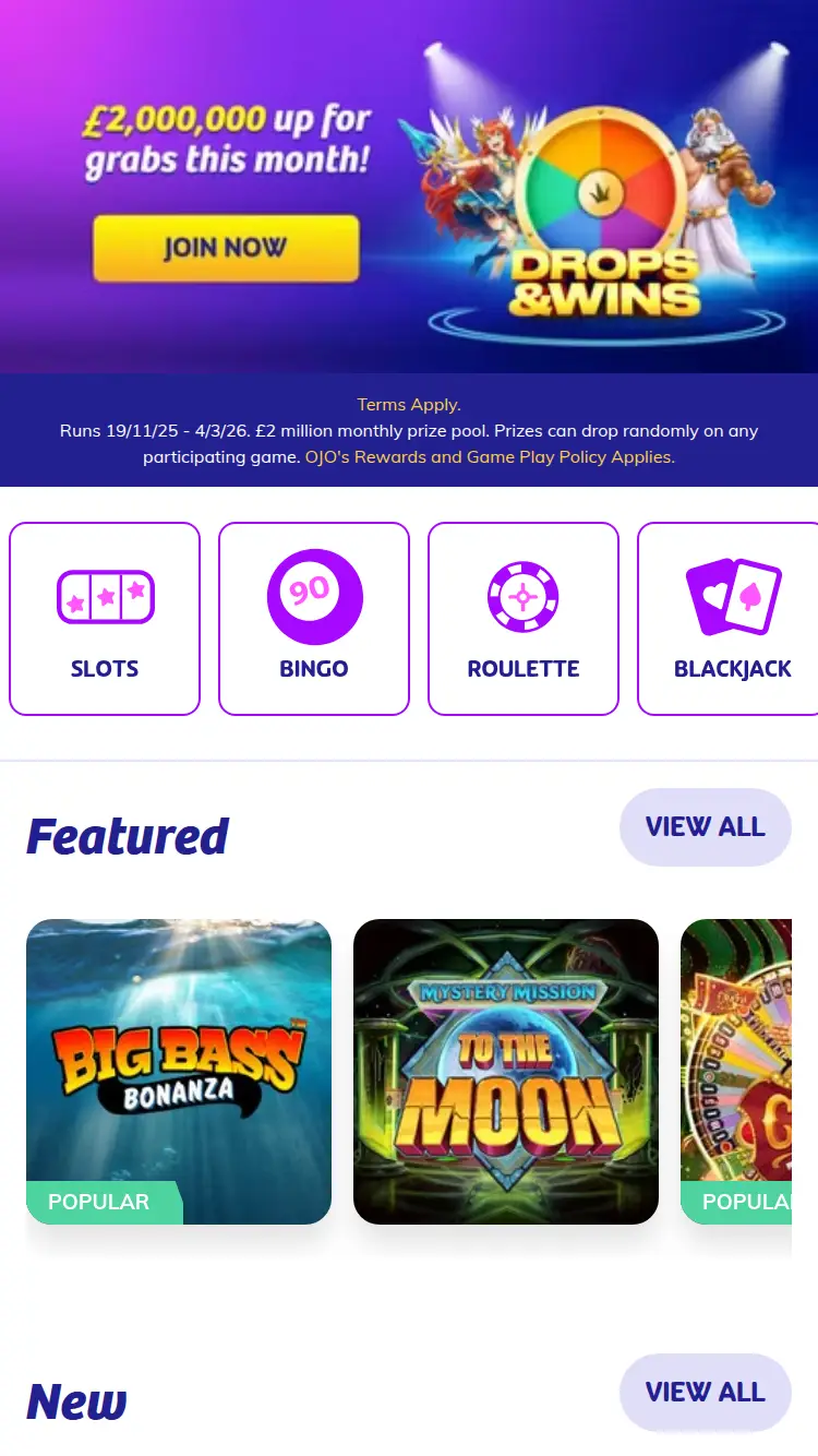 Playojo - homepage (mobile)