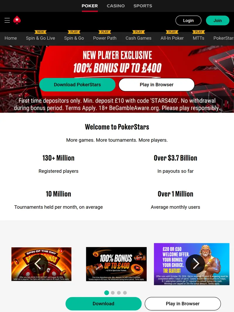 Pokerstars - homepage (tablet)