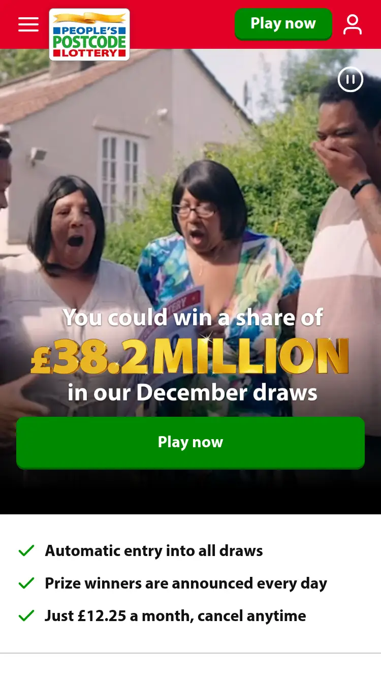 Postcode Lottery - homepage (mobile)