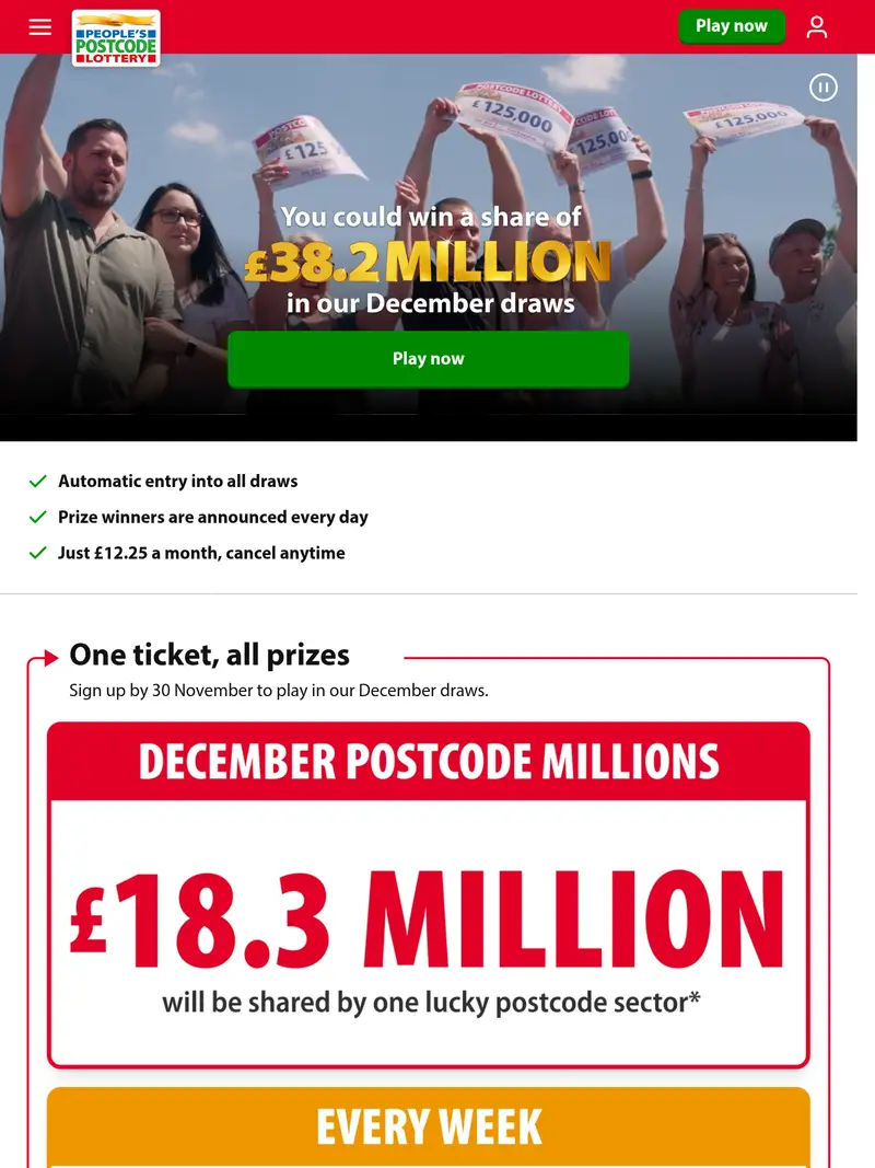 Postcode Lottery - homepage (tablet)