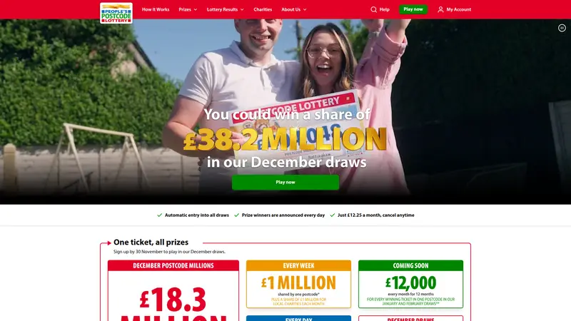 Postcode Lottery - homepage (desktop)