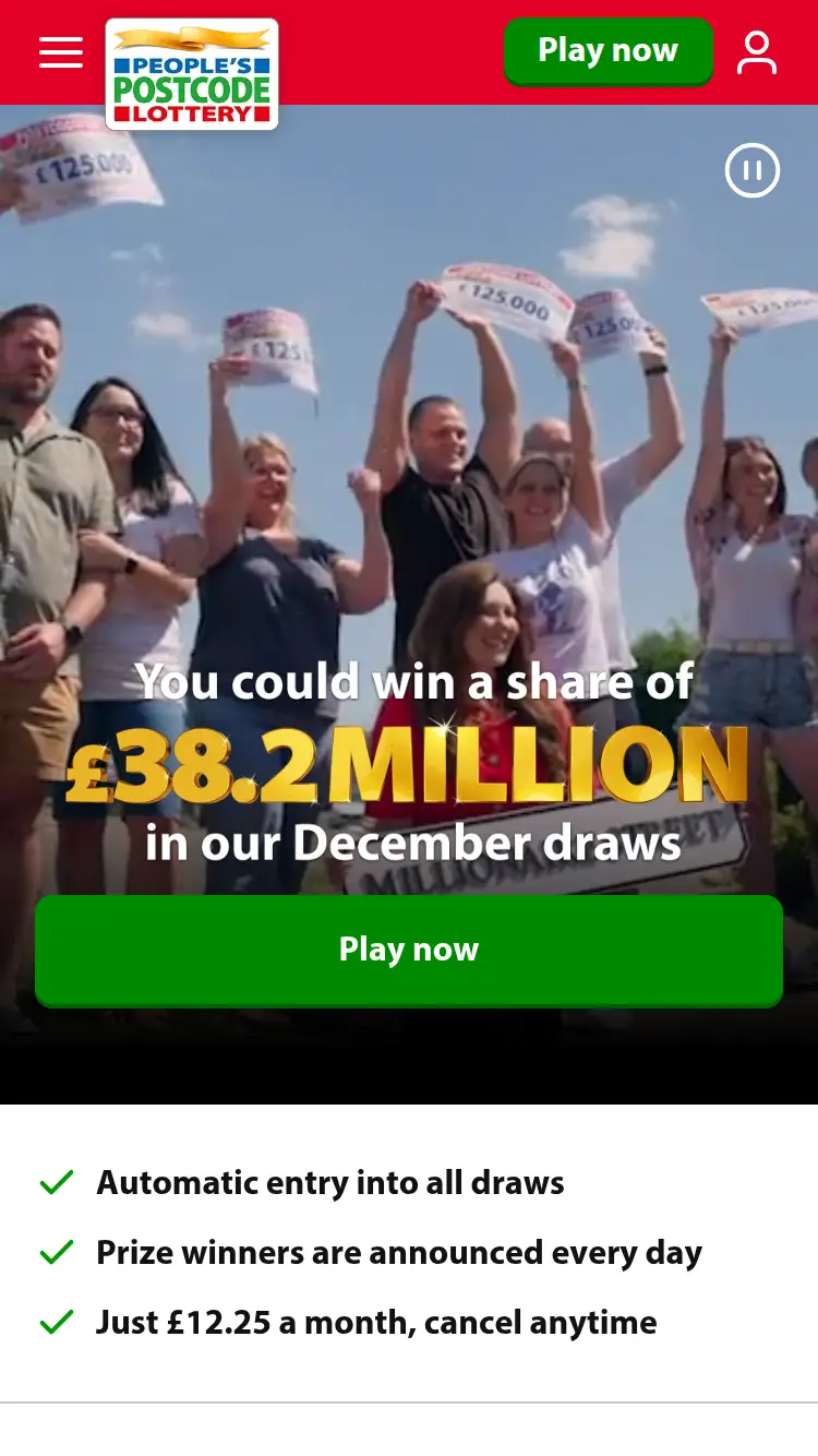 Postcode Lottery - homepage (mobile)