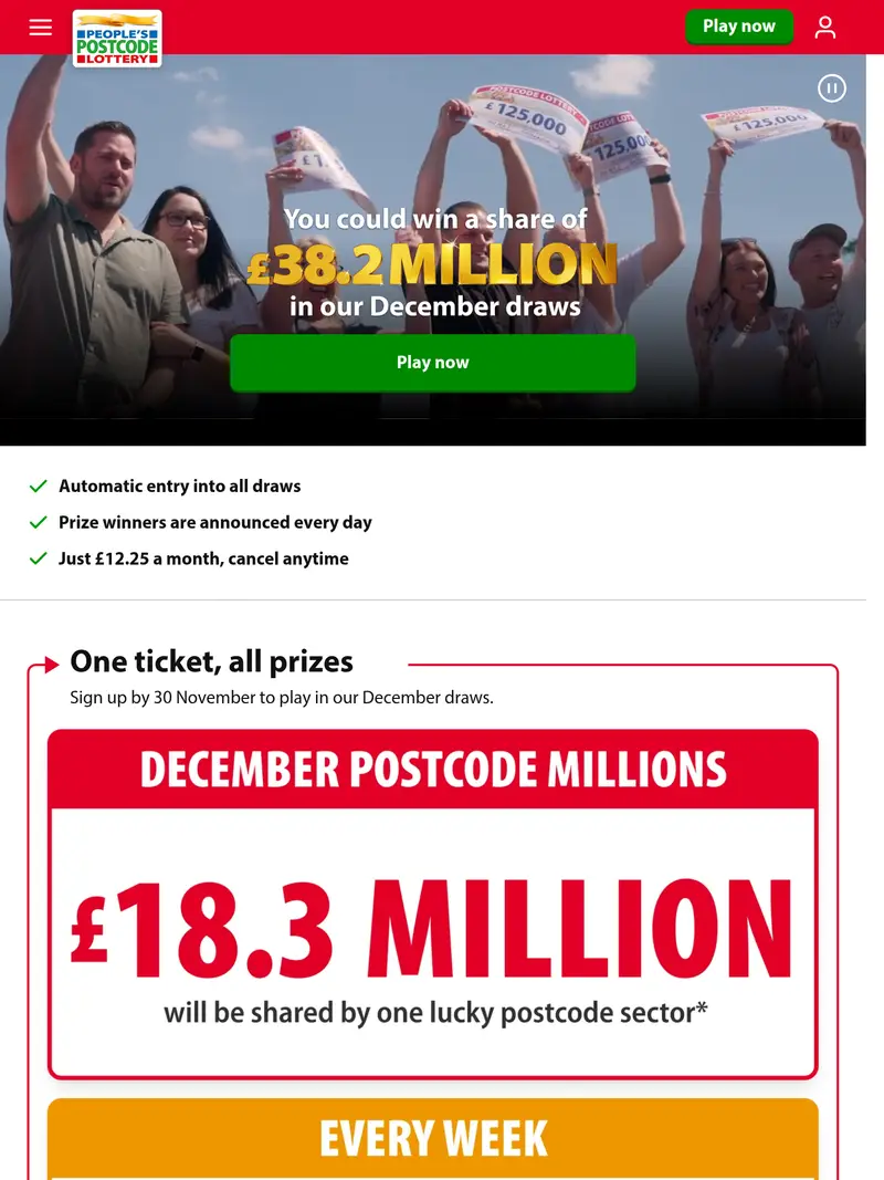 Postcode Lottery - homepage (tablet)