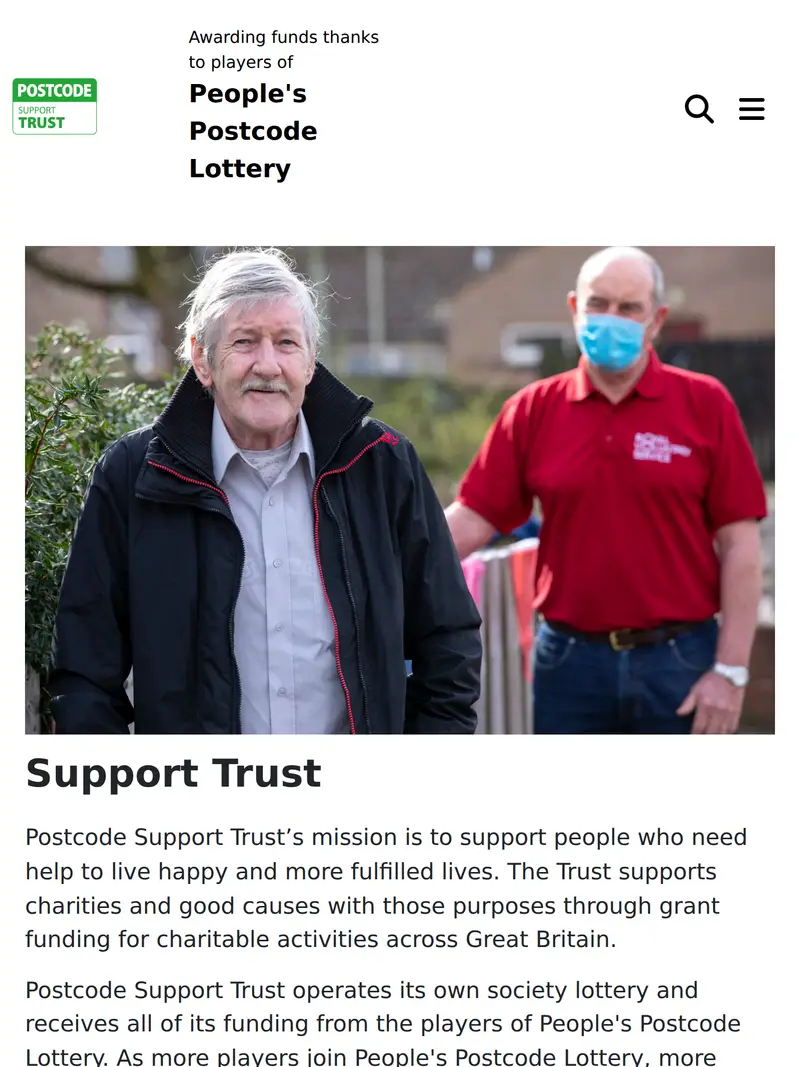 Postcodesupporttrust - homepage (tablet)