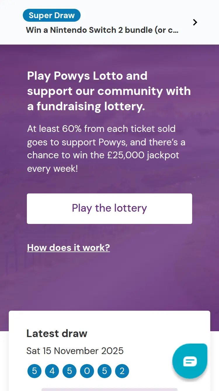 Powys Lotto - homepage (mobile)