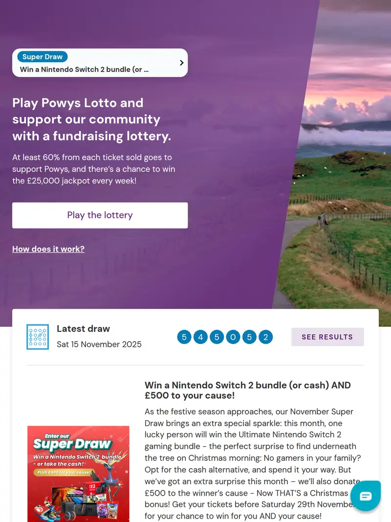 Powys Lotto - homepage (tablet)