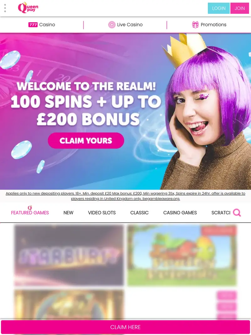 Queen Play - homepage (tablet)