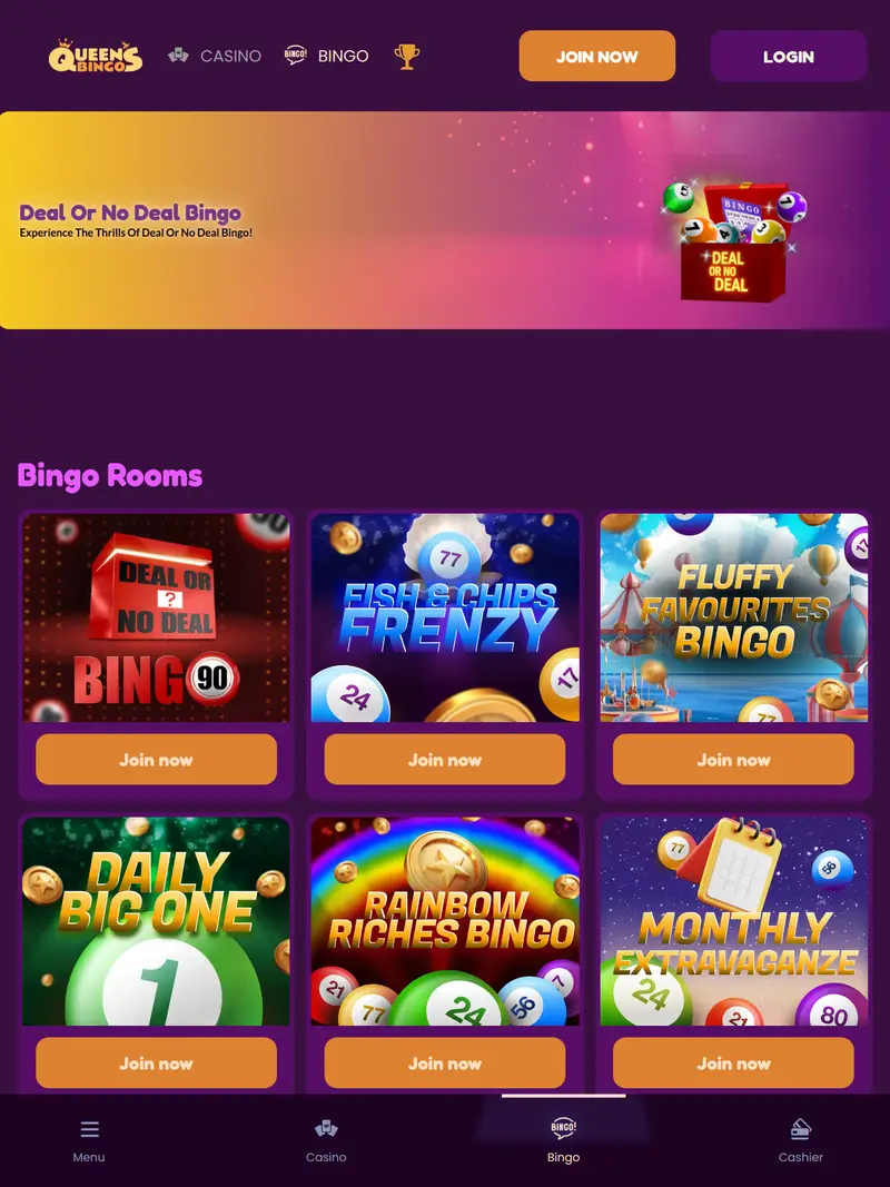 Queens Bingo - homepage (tablet)