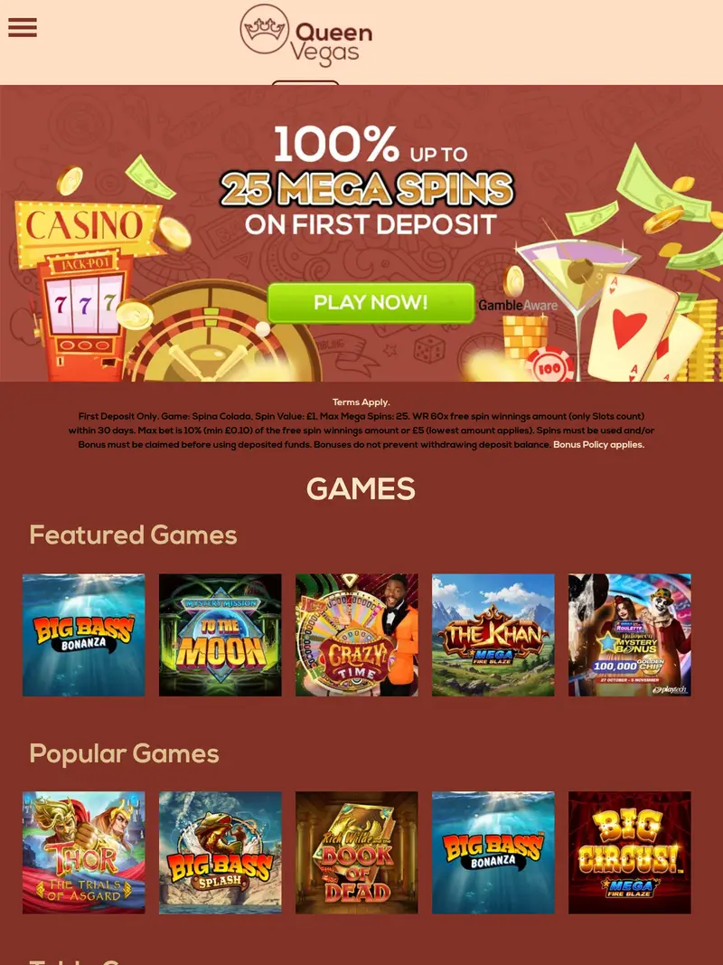 Queen Vegas - homepage (tablet)