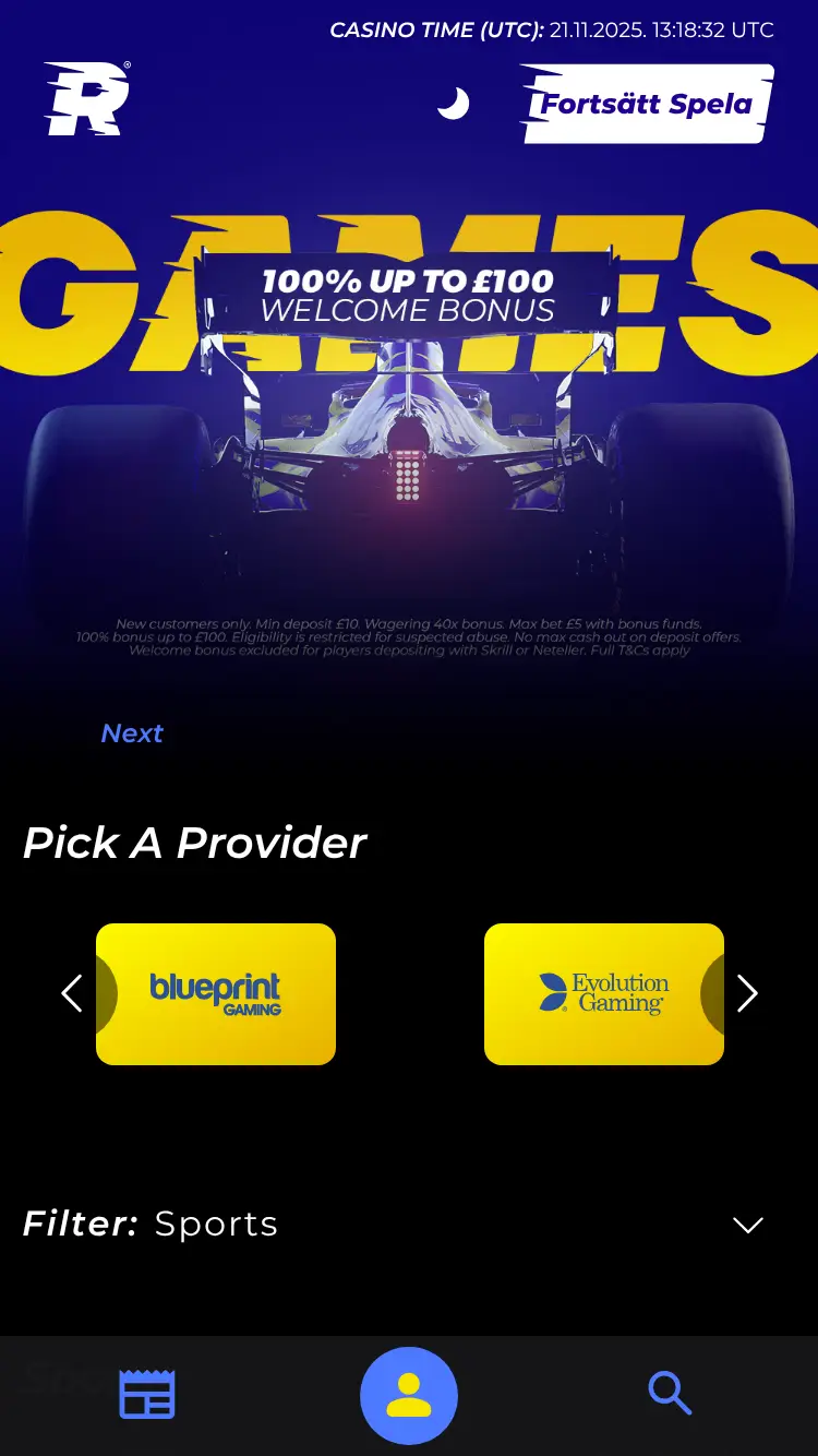 Race Casino - homepage (mobile)