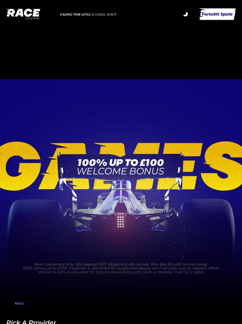 Race Casino - homepage (tablet)