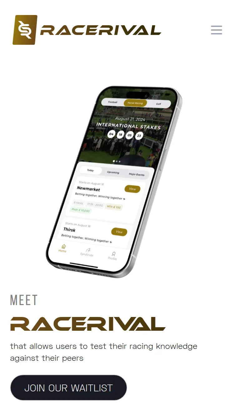 Racerival - homepage (mobile)