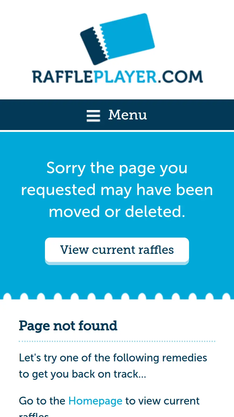 Raffle Player - homepage (mobile)
