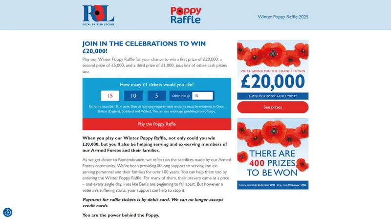 Raffle Player - homepage (desktop)