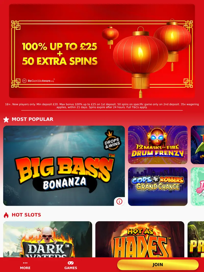 Red Casino - homepage (tablet)