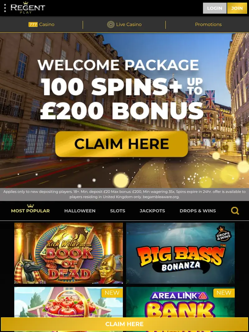 Regent Play - homepage (tablet)