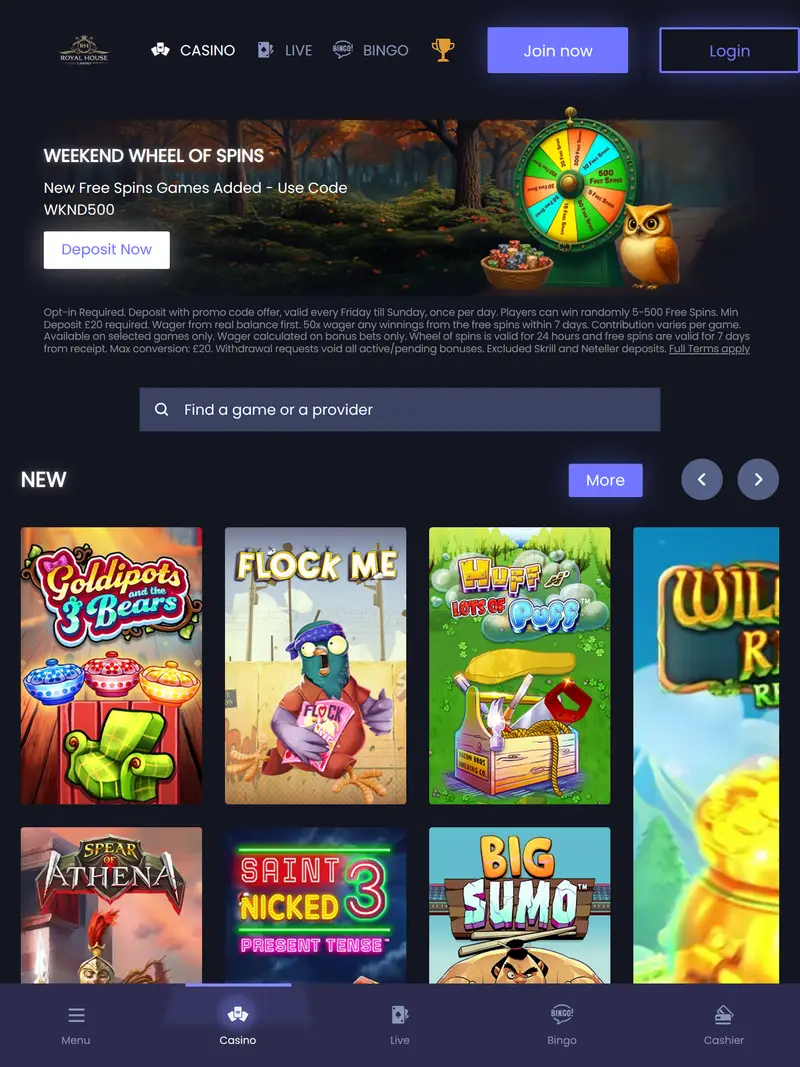Rhcasino - homepage (tablet)