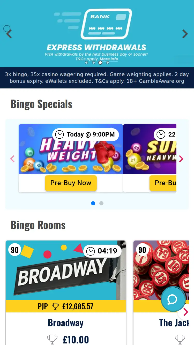Rosy Bingo - homepage (mobile)
