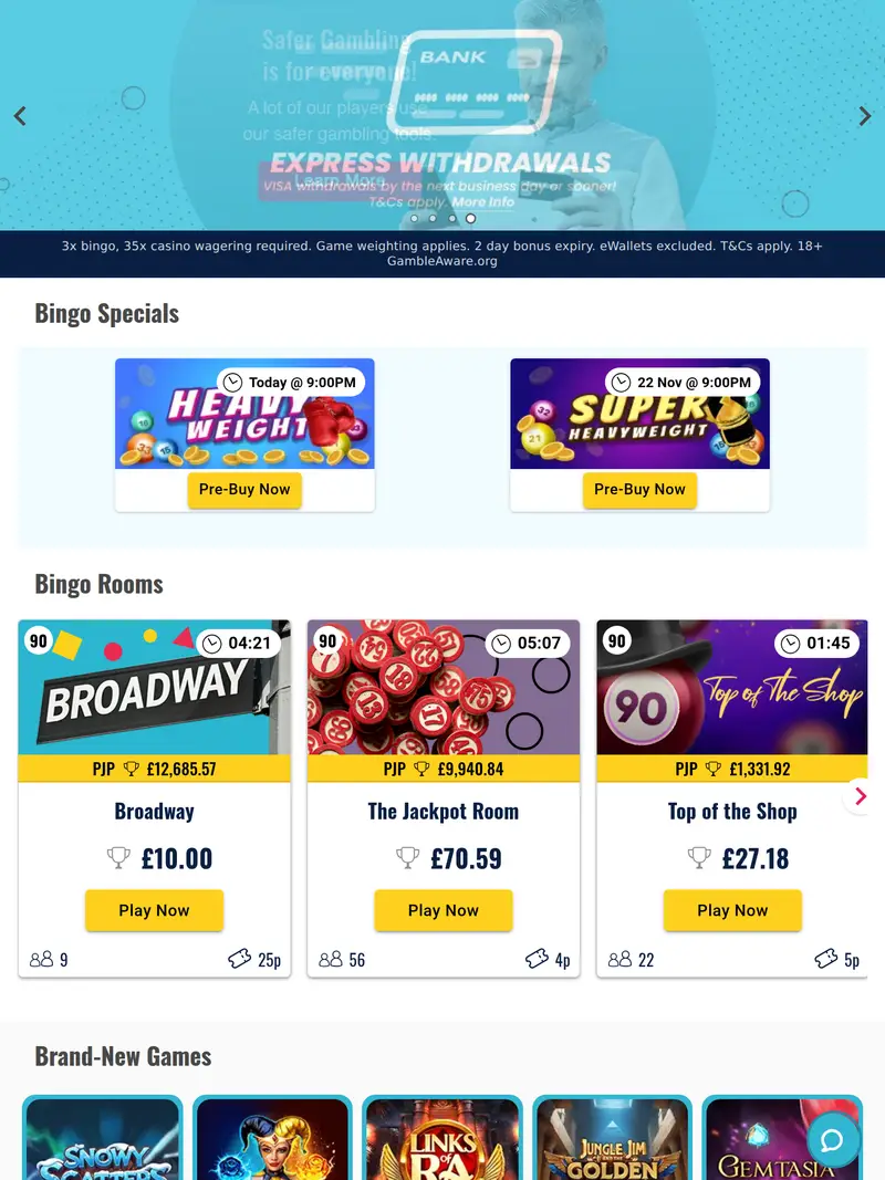 Rosy Bingo - homepage (tablet)