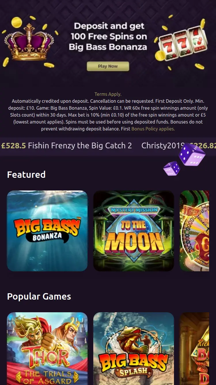 Royal Bet - homepage (mobile)