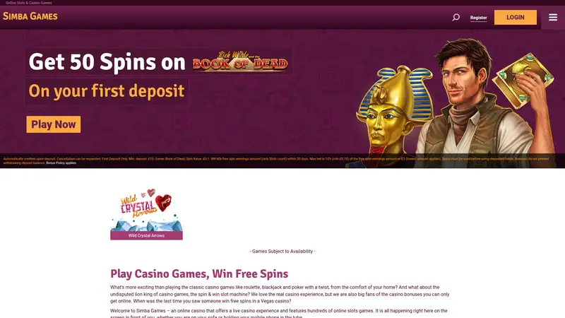 Simba Games - homepage (desktop)