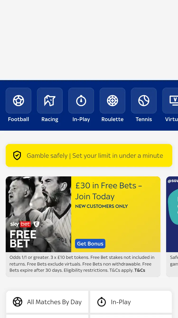 Sky Bet - homepage (mobile)