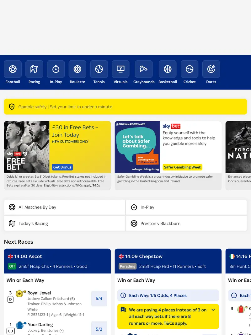 Sky Bet - homepage (tablet)