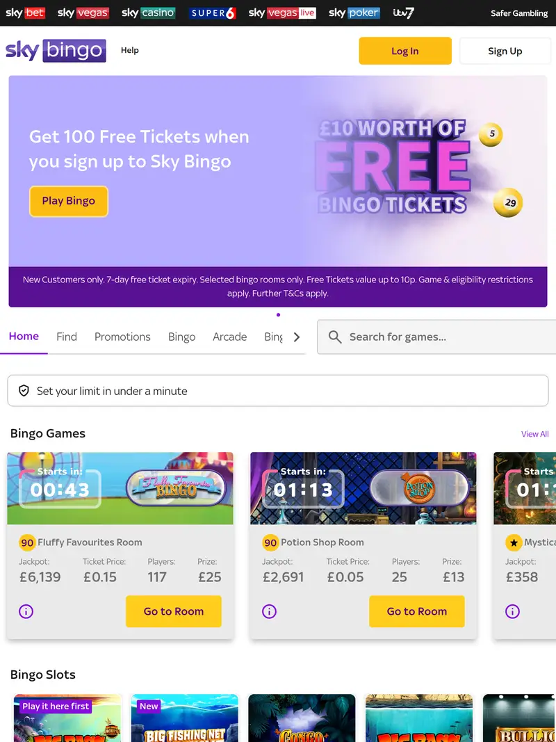 Sky Bingo - homepage (tablet)