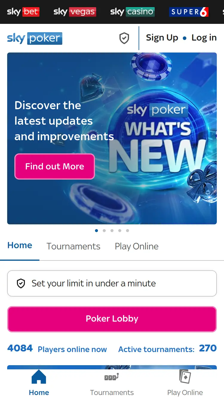 Sky Poker - homepage (mobile)