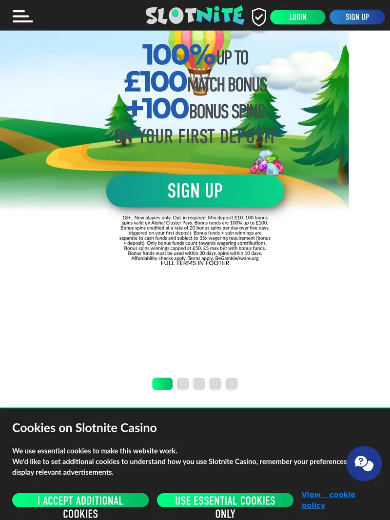 Slotnite - homepage (tablet)