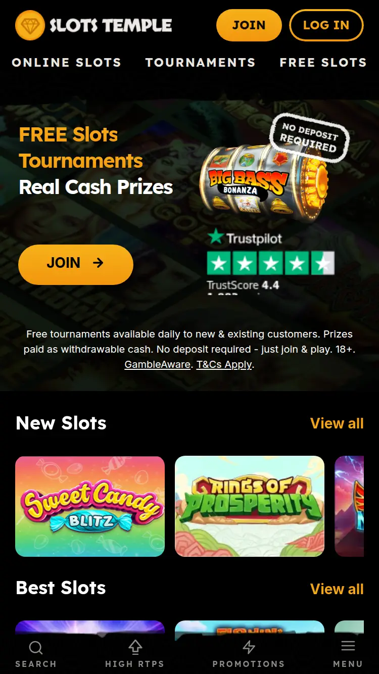 Slotstemple - homepage (mobile)