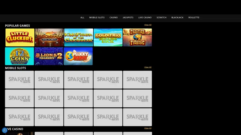 Sparkle Slots - homepage (desktop)