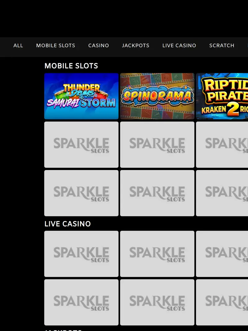 Sparkle Slots - homepage (tablet)