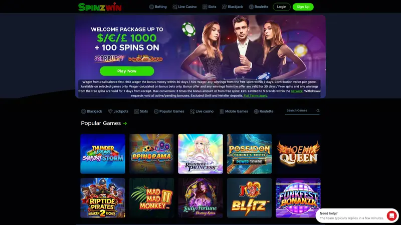 Spinz Win - homepage (desktop)