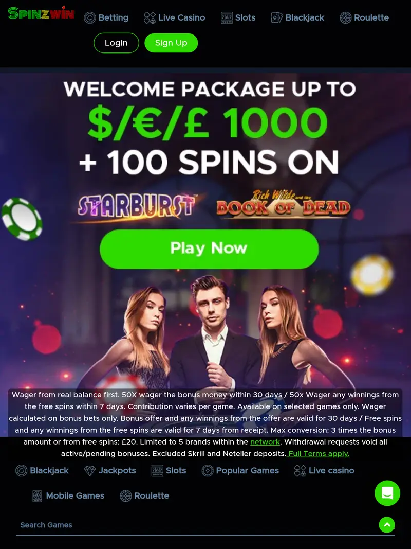 Spinz Win - homepage (tablet)