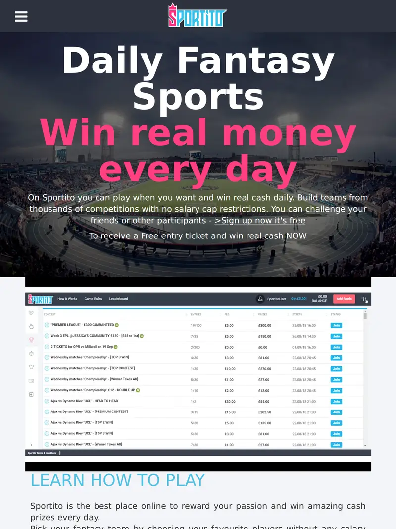 Sportito - homepage (tablet)