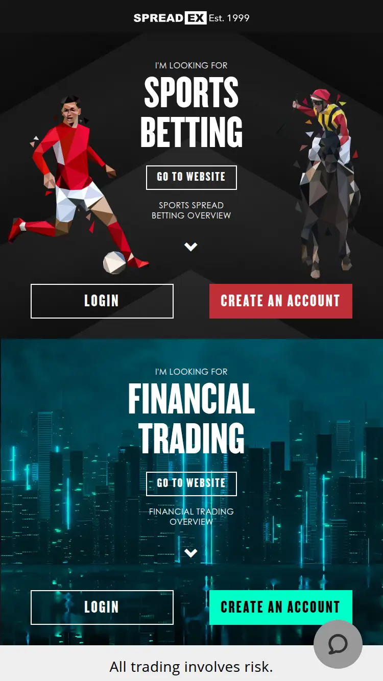 Spreadex - homepage (mobile)