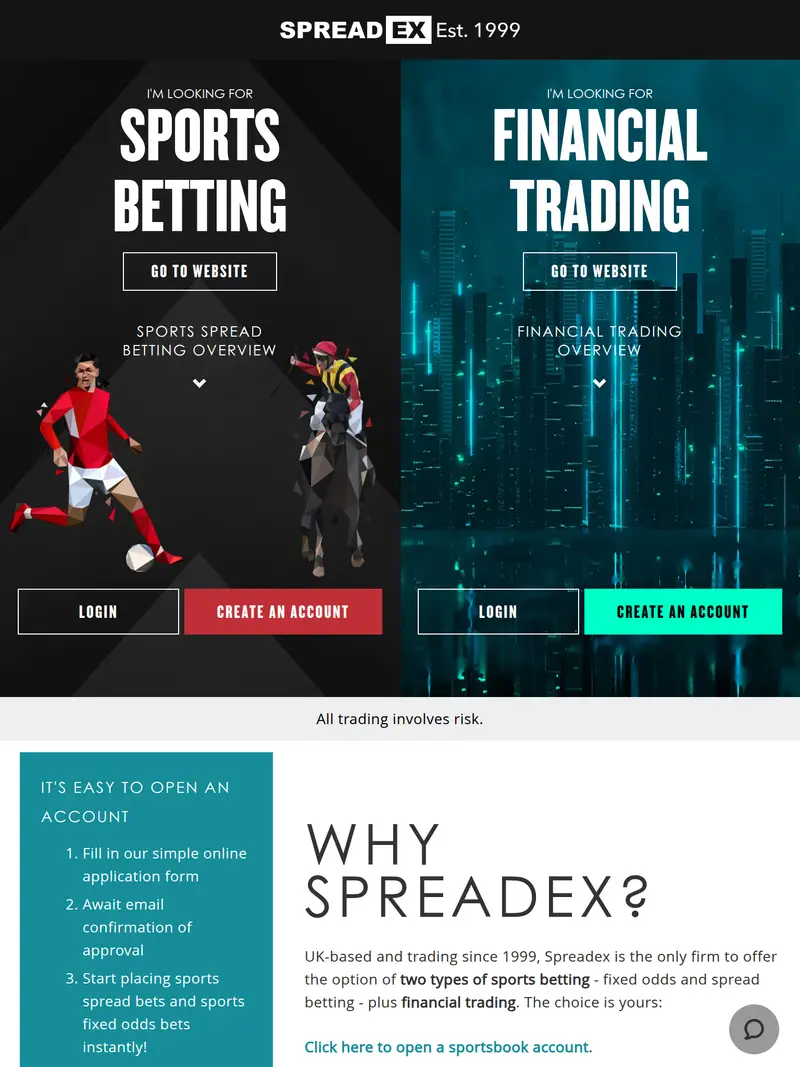 Spreadex - homepage (tablet)