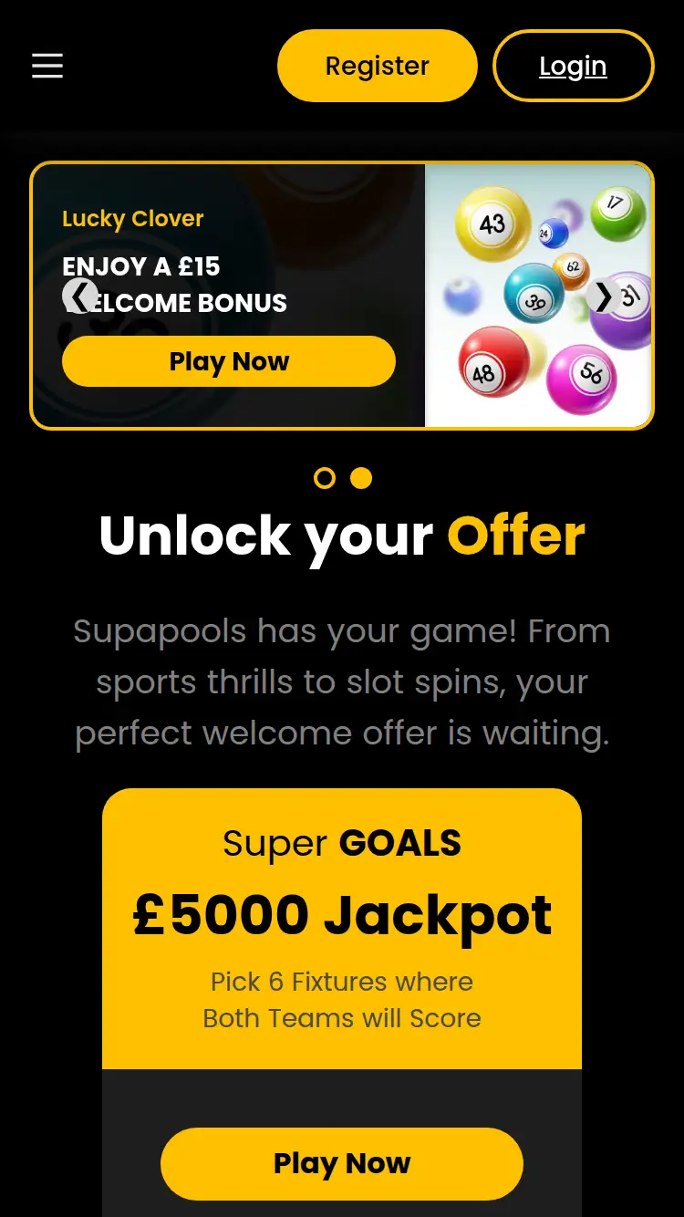 Supapools - homepage (mobile)