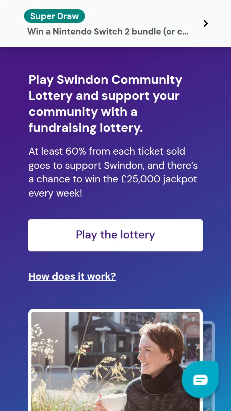 Swindon Lottery - homepage (mobile)