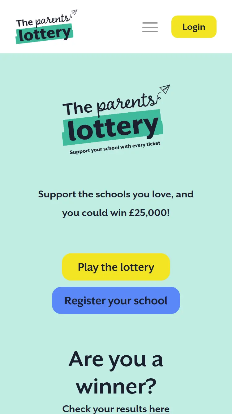 Theparents Lottery - homepage (mobile)