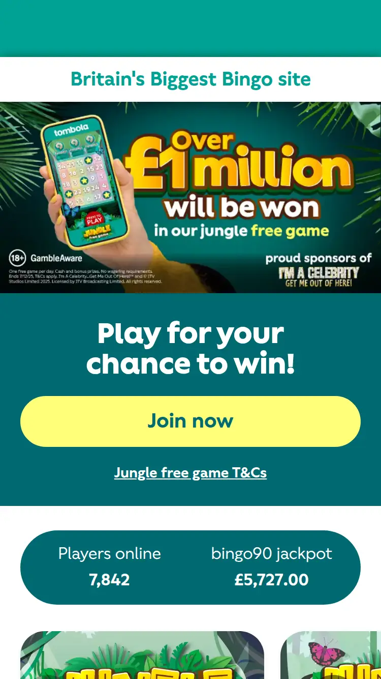 Tombola - homepage (mobile)